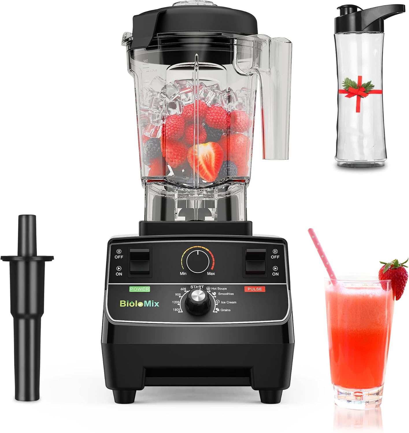 BioloMix Hochleistungsmixer 2200W,Selbstreinigungs Funktion,Standmixer 2L Behälter und 600ml Reisebecher BPA Frei.Smoothie Mixer