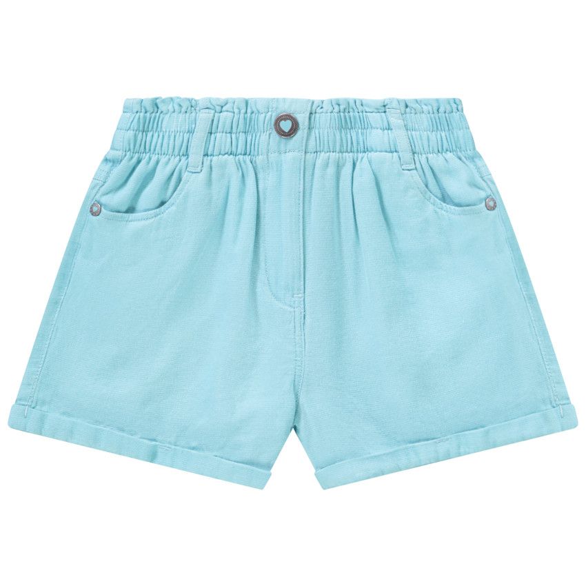 Short taille haute uni en coton fantaisie pour fille - Bleu