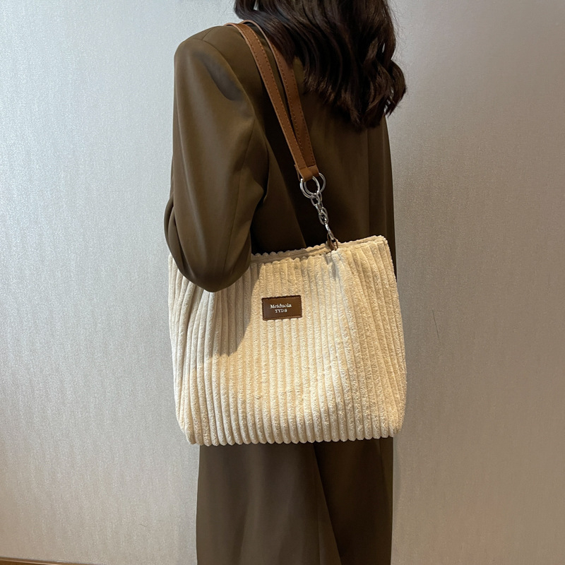 (37x26cm) Damen Kordsamt Handtasche Fashion Retro Umhängetasche - Beige
