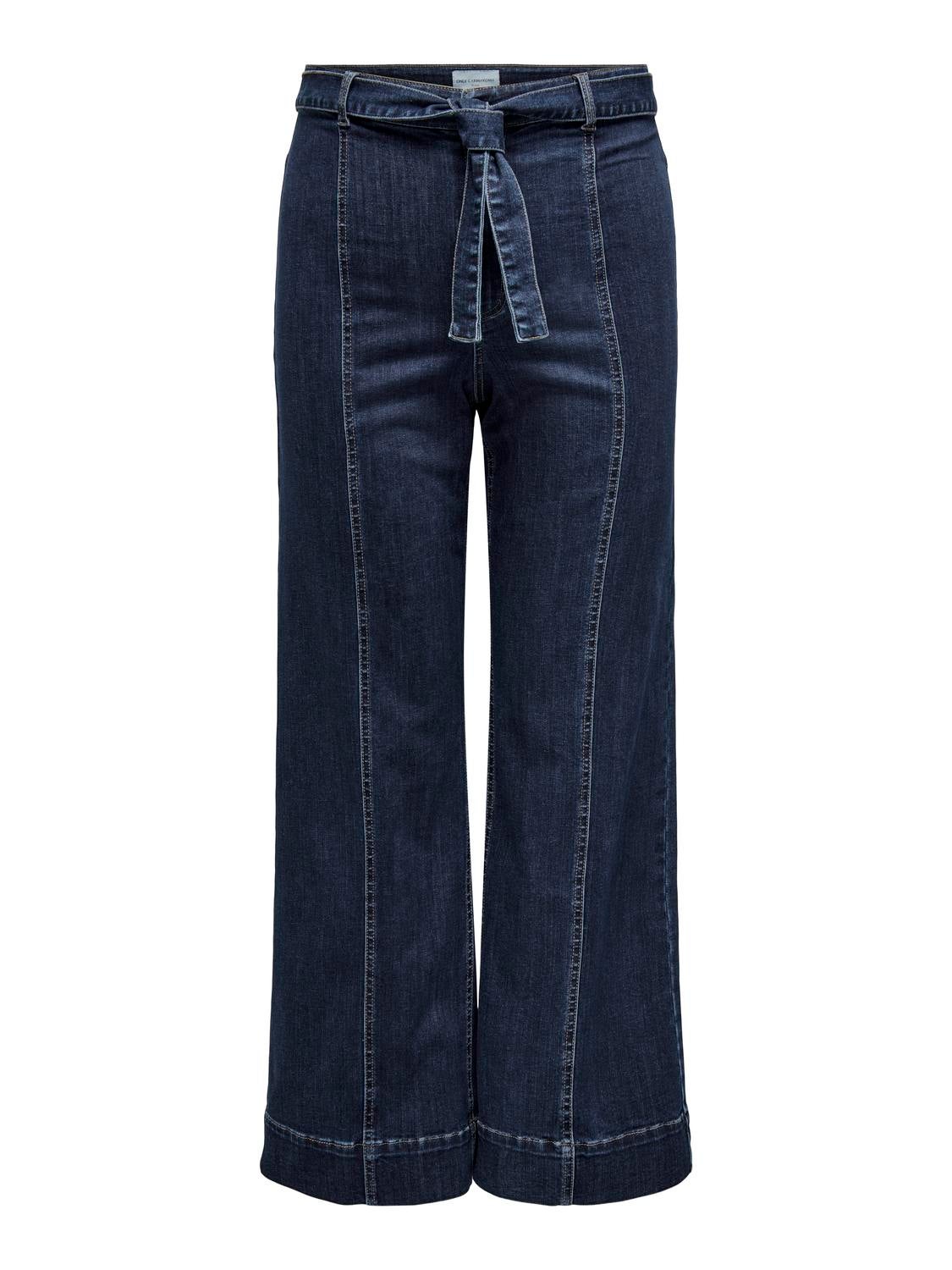 CARMADISON Hohe Taille Weiter Beinschnitt Jeans Dark Blue Denim