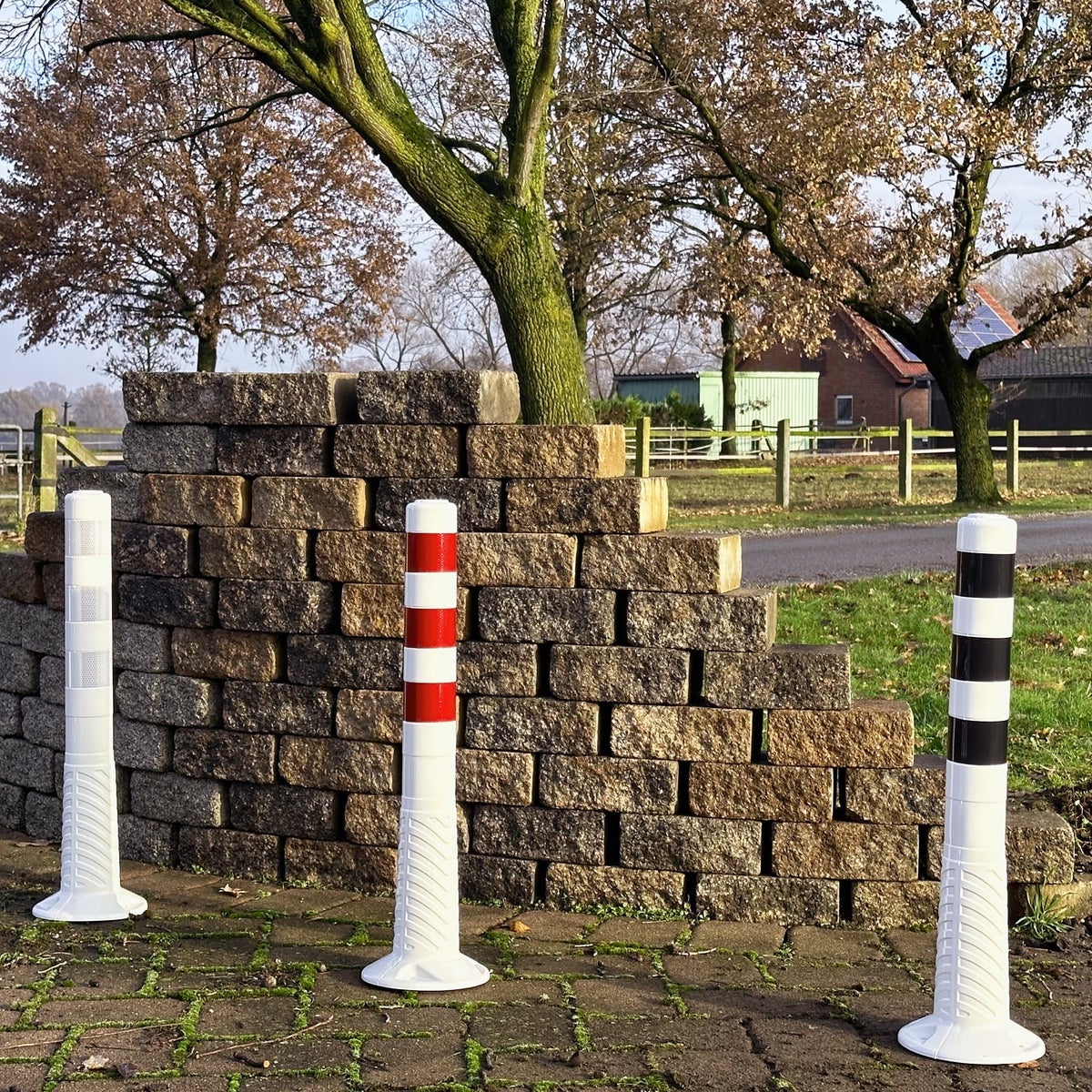 stuk flexibele witte paal met rode reflecterende folie, zelfoprichtend, inclusief bevestigingsmateriaal, 100cm