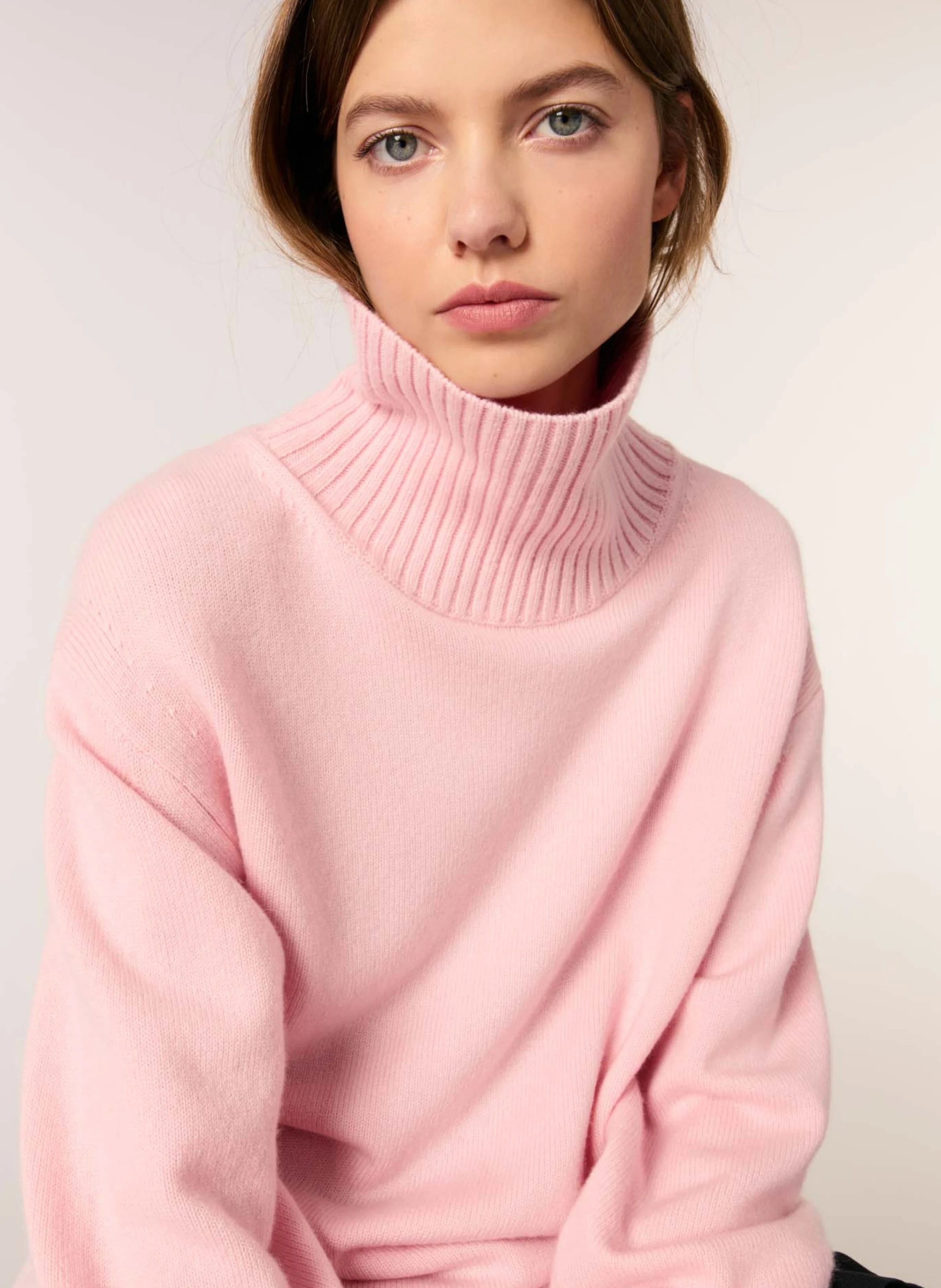 Pull col montant en laine mélangée | Rose