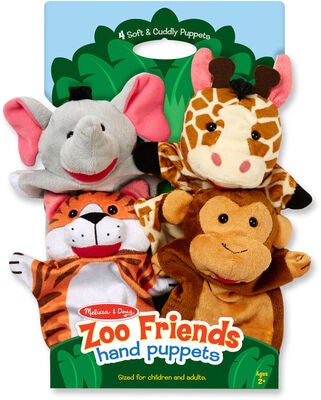 Melissa & Doug Hånddukker Kosedyr Zoo, 4 st