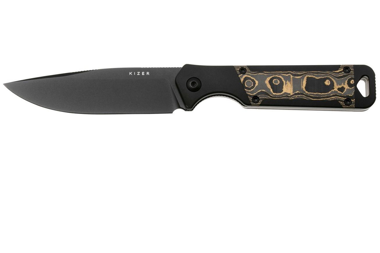 Kizer Militaw KZ1067A1 Black CPM S35VN, Black Aluminium, Gold Camo-Carbon Inlay, vaststaand mes, Jonathan Styles design