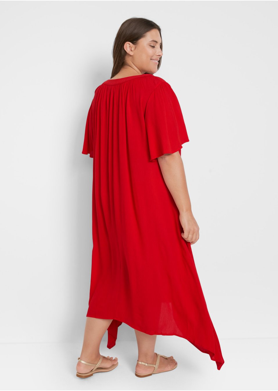 Robe caftan longue en tissu crêpe, coupe ample