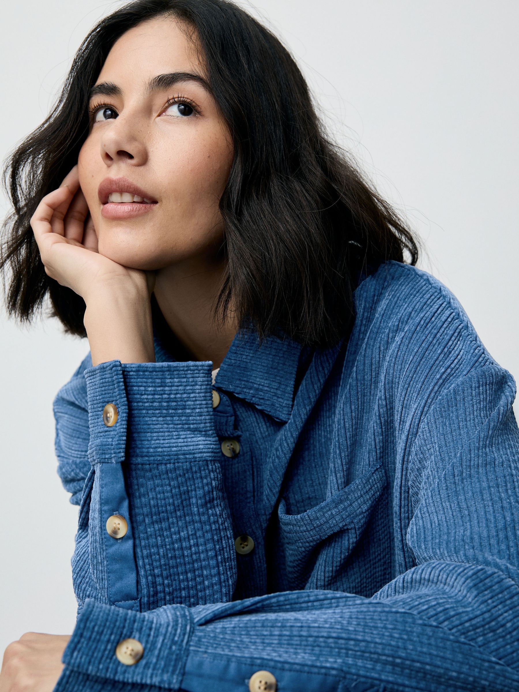 Blauw - Corduroy shacket met lange mouwen