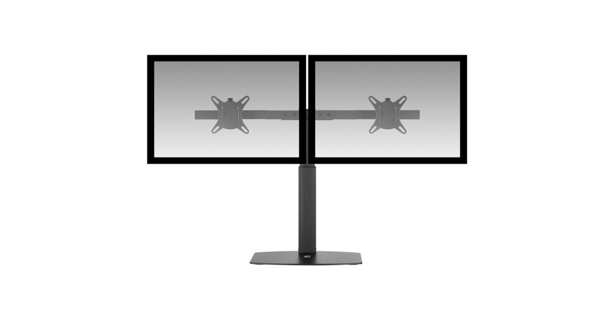 ACT ConnectivityMonitorarm office, op voet met gasveer, crossbar, 2 schermen  (Zwart)
