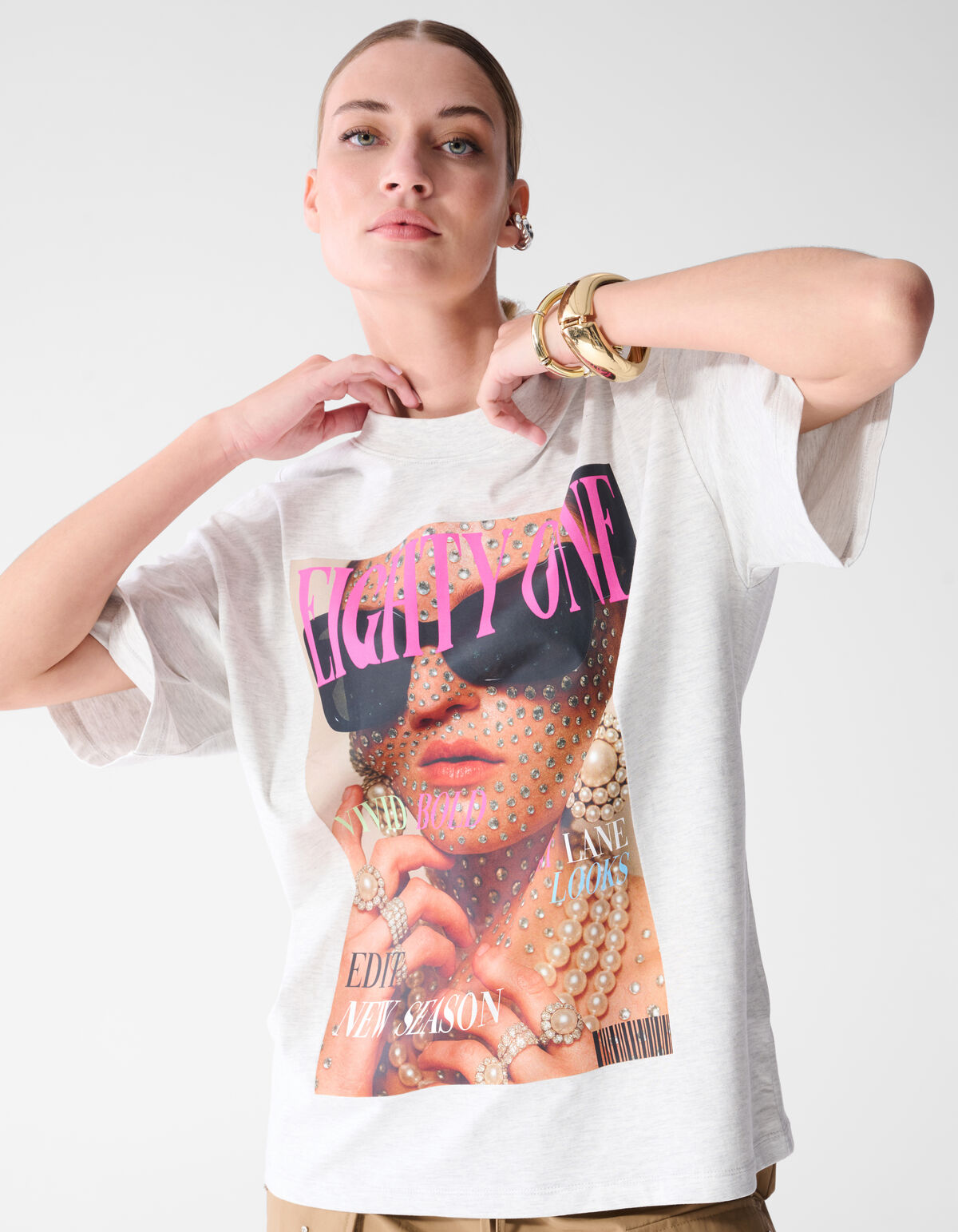 Oversized Magazine Artwork T-shirt Lichtgrijs