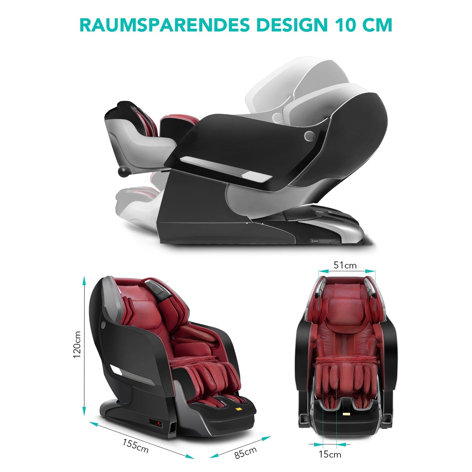 NAIPO Massagesessel Lonisator 3D Premium Massagestuhl mit Shiatsu Zero Gravity Anion-Abgabe Rot