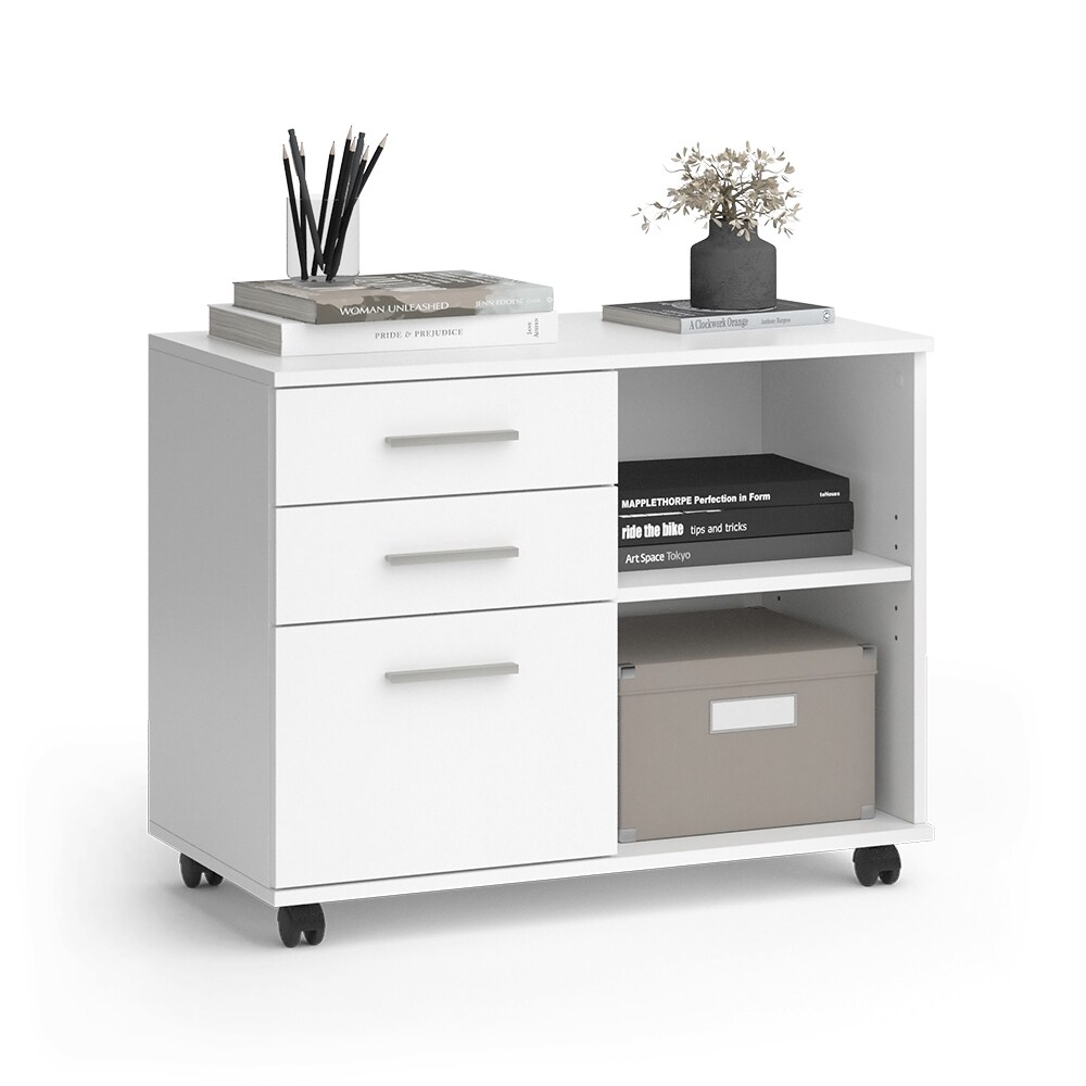Vicco Rollcontainer Delf Weiß 80 x 40 cm mit 3 Schubladen