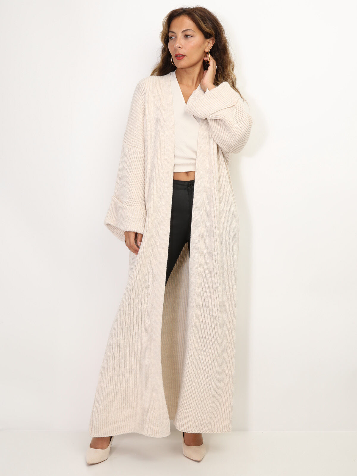 Gilet long à manches évasées- Beige