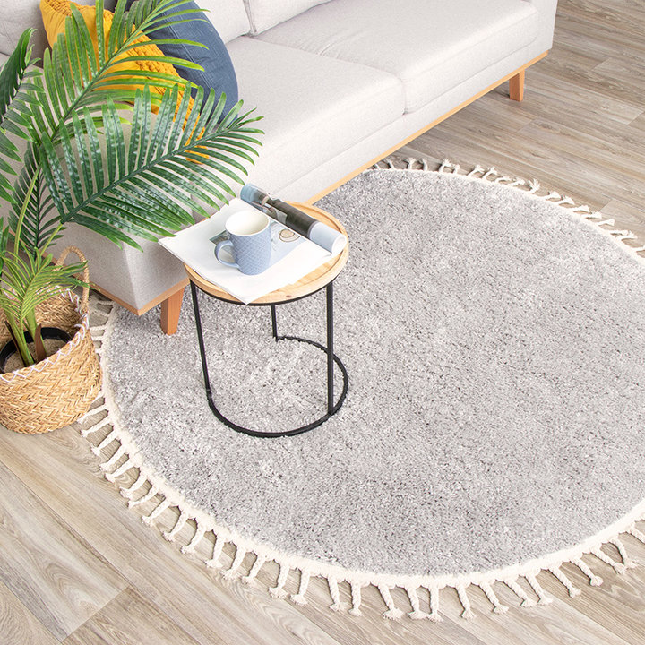 Rond hoogpolig vloerkleed - Lofty Fringe LichtGrijs