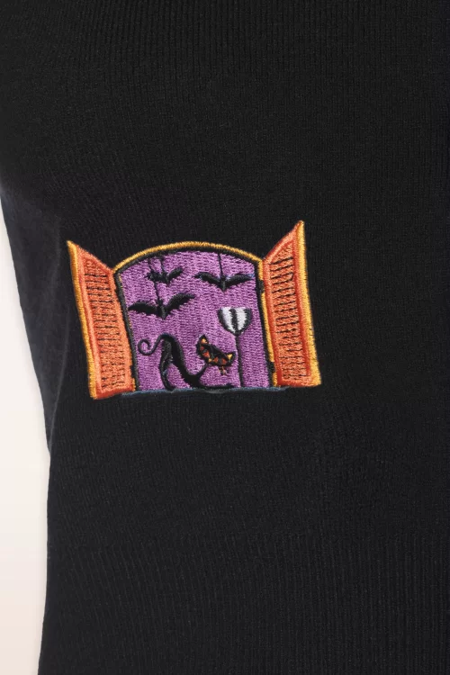 Banned Retro Window Cat cardigan in zwart