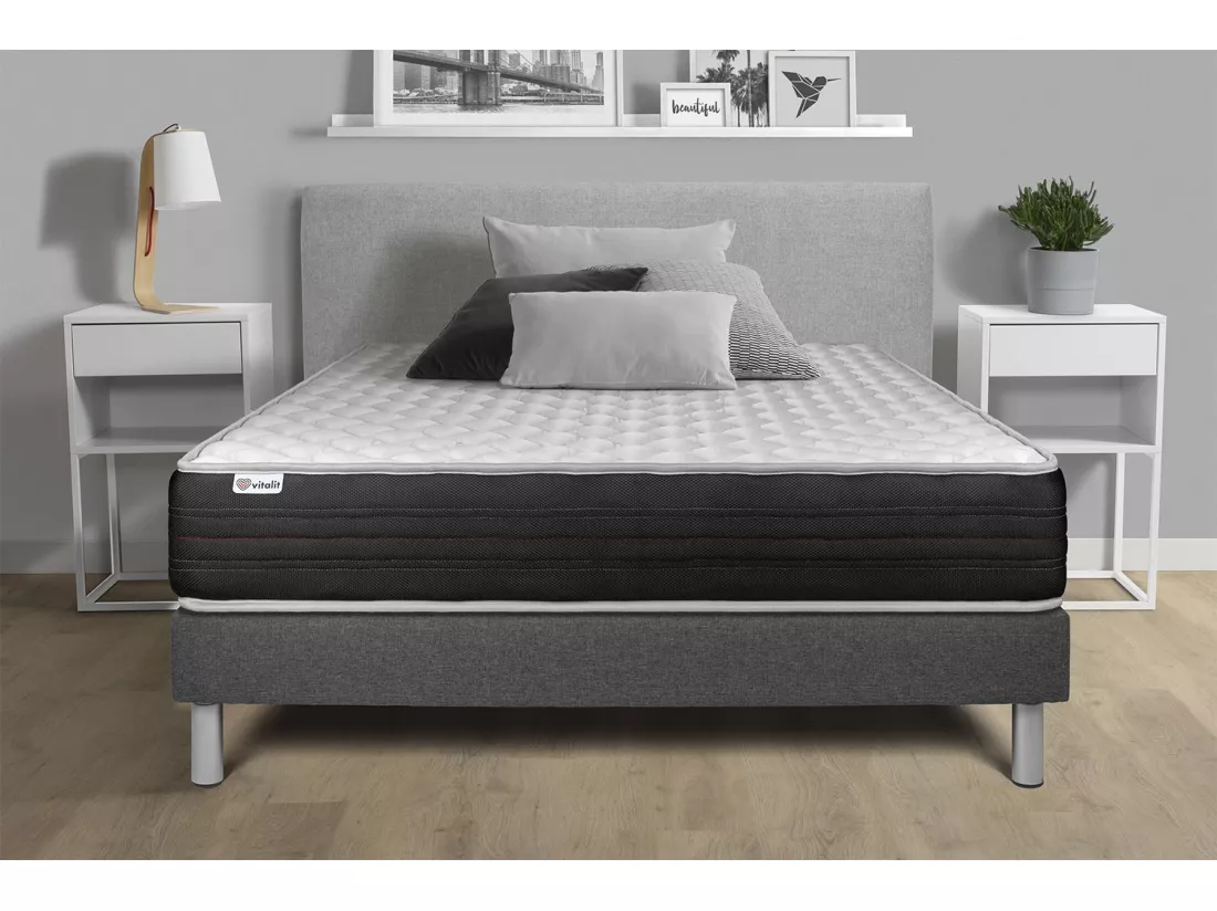 Ensemble VITALMEMO ONE 90 x 200 cm sommier Kit gris