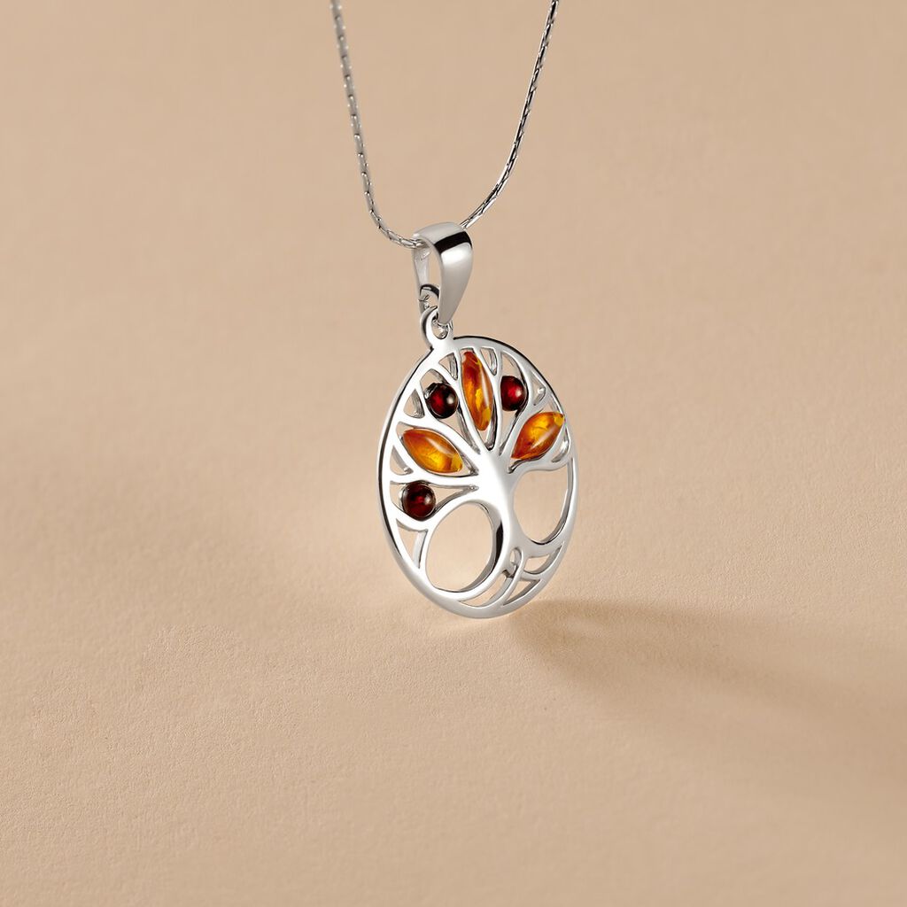 Collier Argent Blanc Odaya Ambre