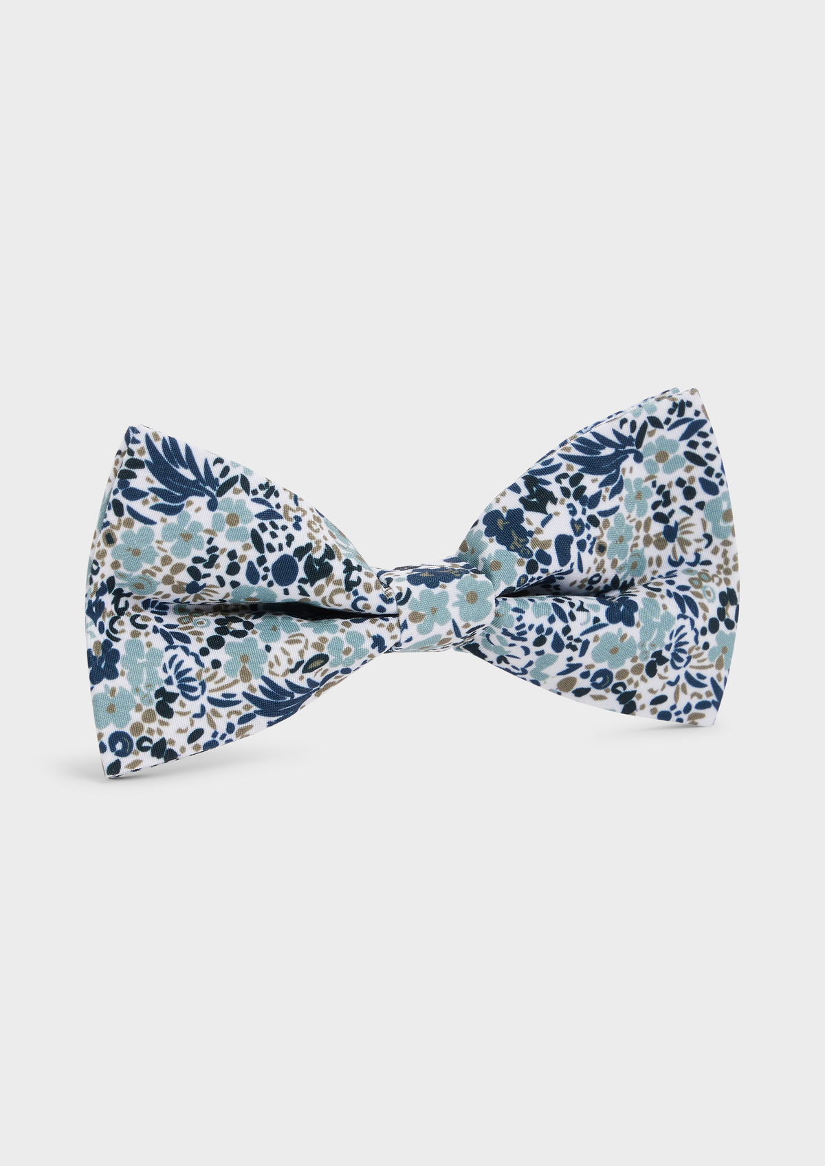 Noeud papillon blanc à motif fleuri vert d'eau, bleu et beige