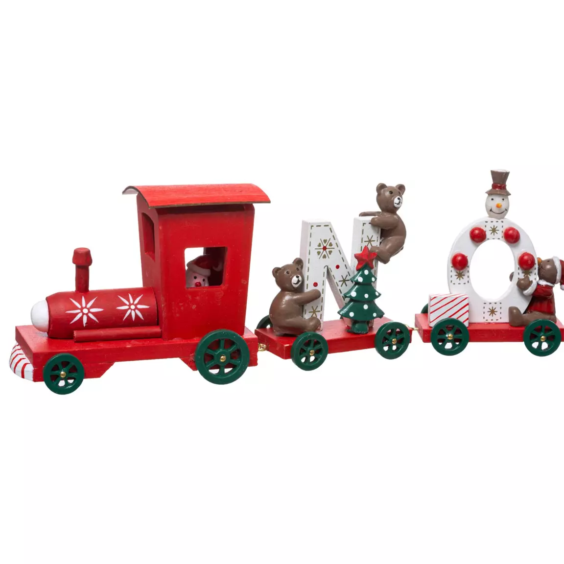 Train décoratif en bois (44 cm) Noël 4 wagons Rouge