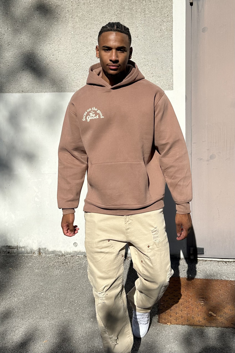 Sweat marron à capuche 