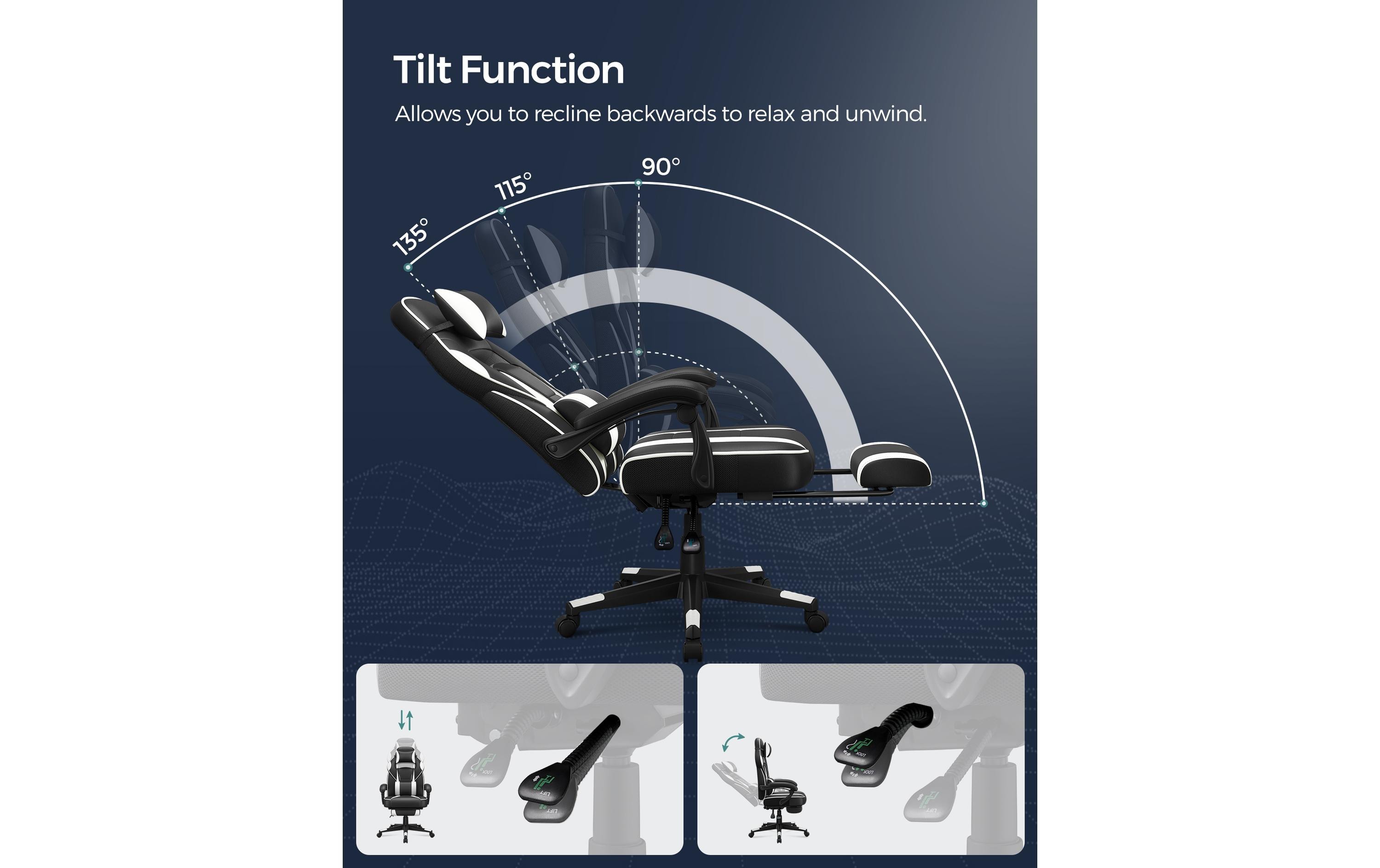 Bürostuhl mit neigbarer Rückenlehne, Schwarz / Weiss<br>Ergonomischer Gamingstuhl