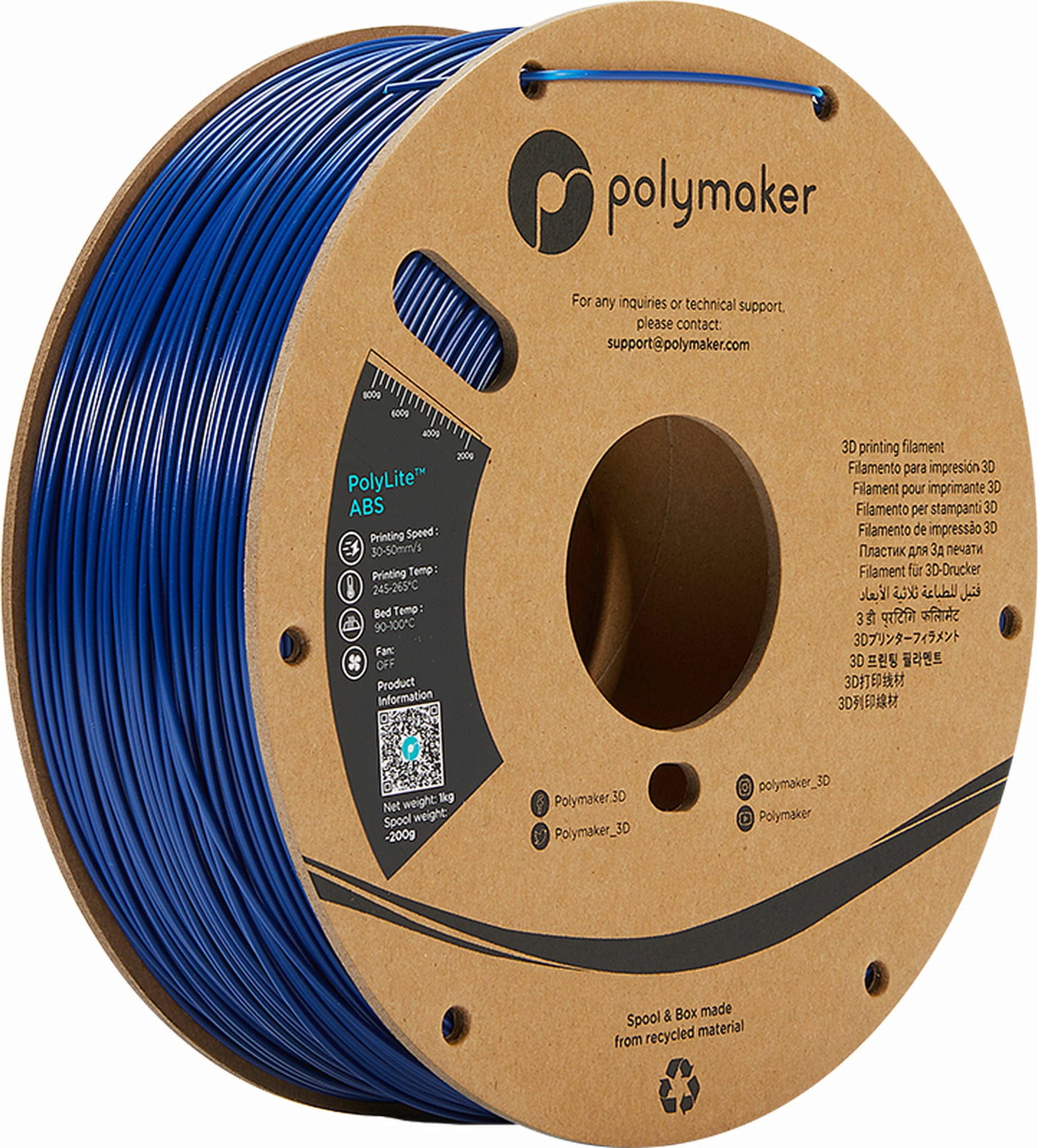 Polymaker  PolyLite ABS Blau, 1,75 mm (1.000 g)    Außergewöhnliche Qualität mit PolyLite ABS in Blau
