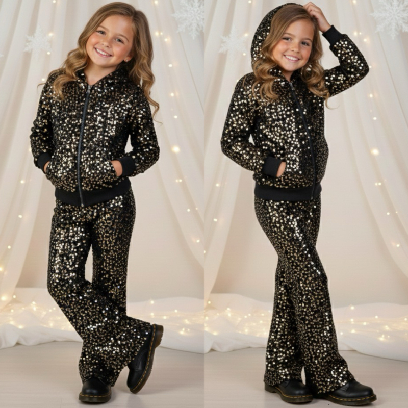 Glitter jogging set - zwart