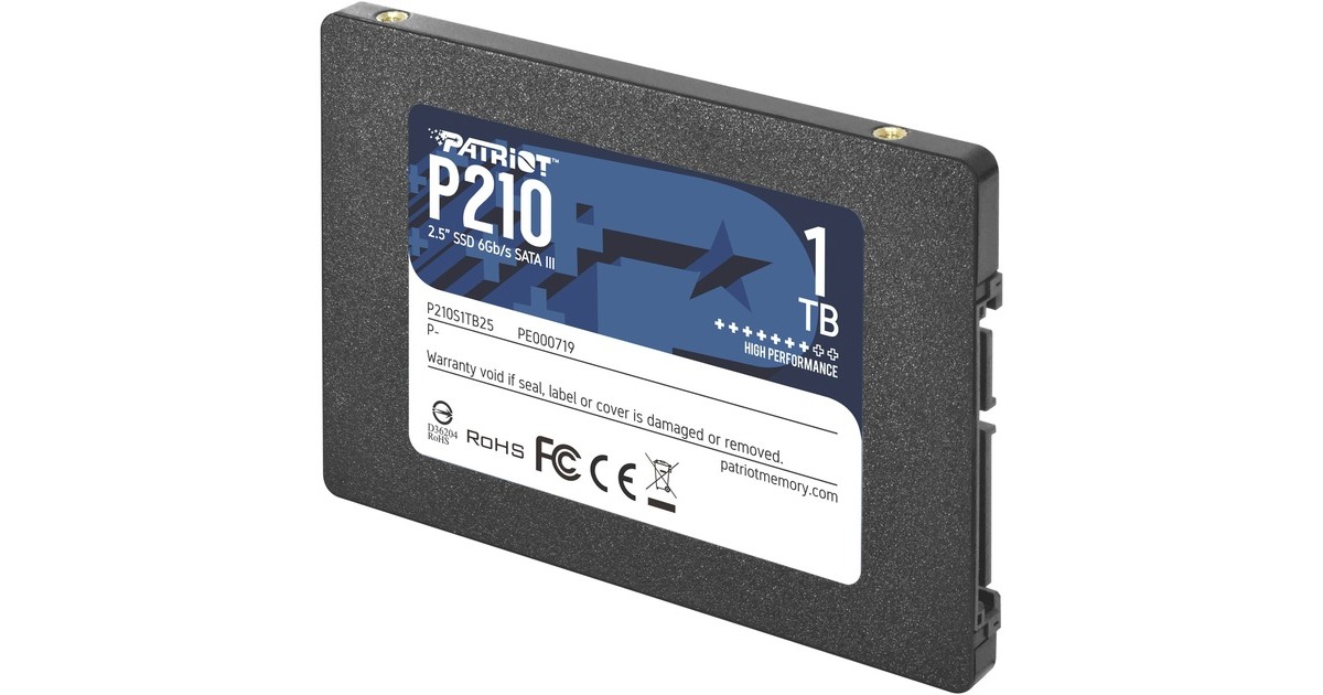 PatriotP210, 1 TB SSD  (Zwart, P210S1TB25, SATA III)