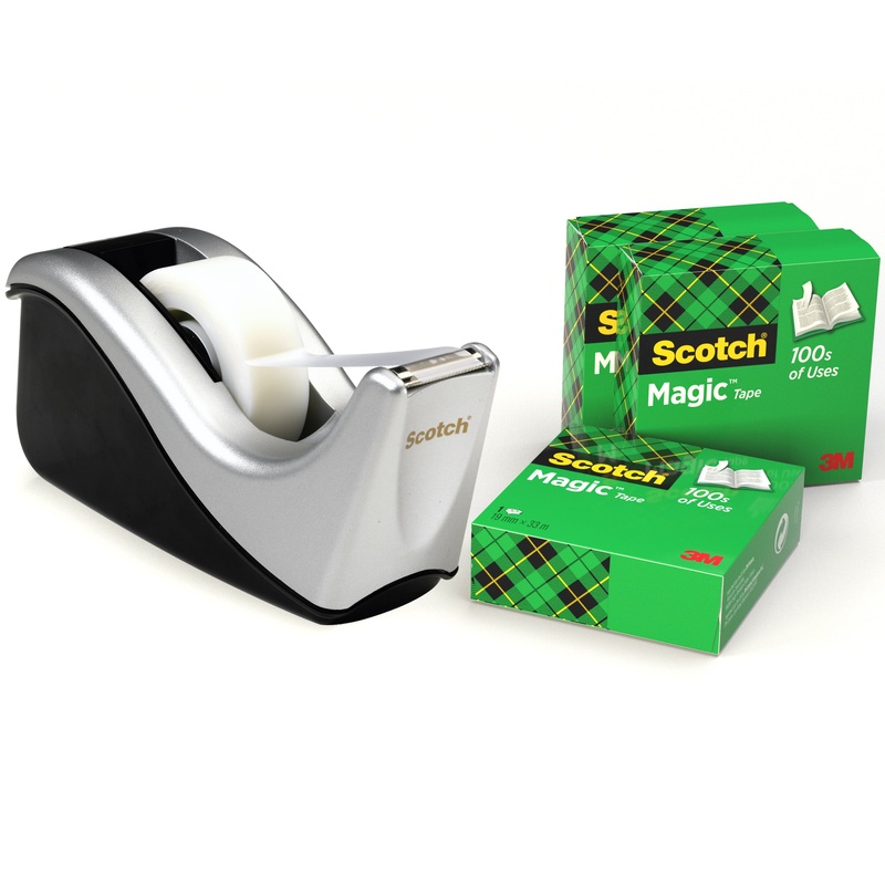 Scotch Tischabroller C60, mit 4 Rollen Klebeband, schwarz/silber