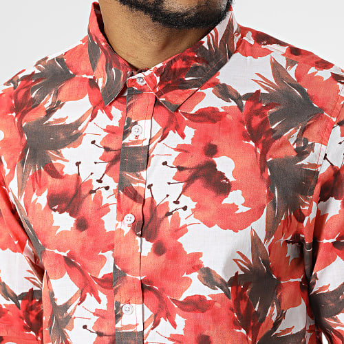 Chemise Manches Longues Cesarus Blanc Rouge Floral