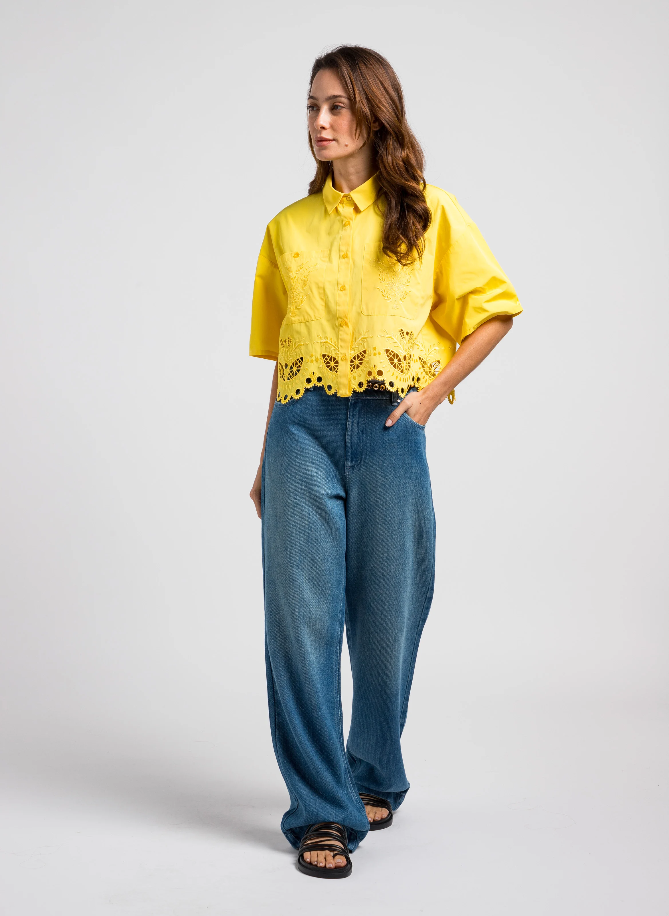 Jean large taille haute| Bleu