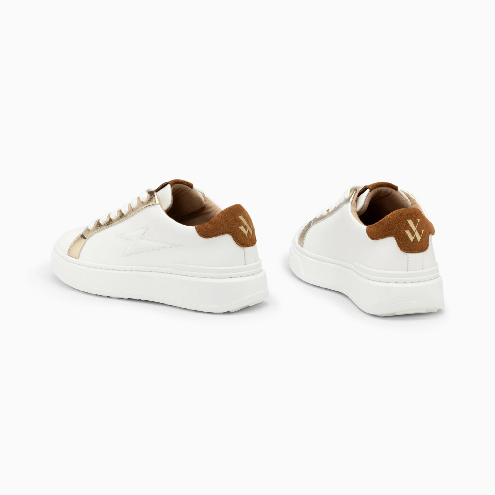 Sneakers-Baskets éclair Romane blanc et camel à lacets