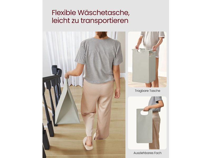 VASAGLE Wäschekorb  mit Ablage 3 x 38 l, Weiss Wäschesammler