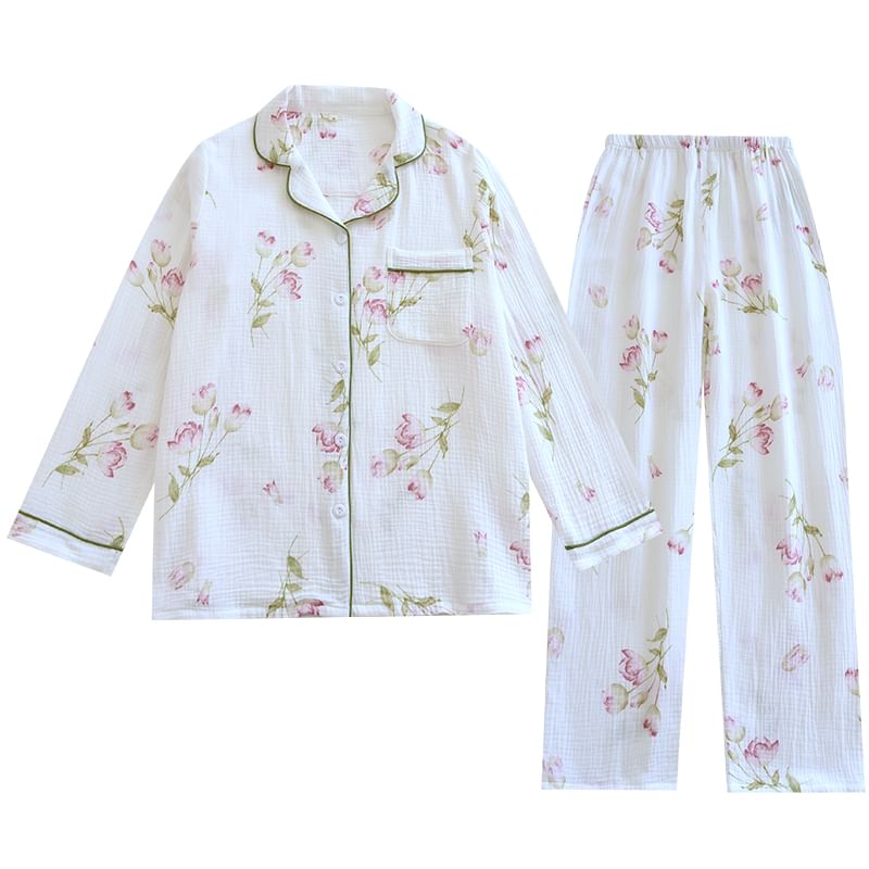 MelMount - Pyjamaset: Bloemenshirt + Broek