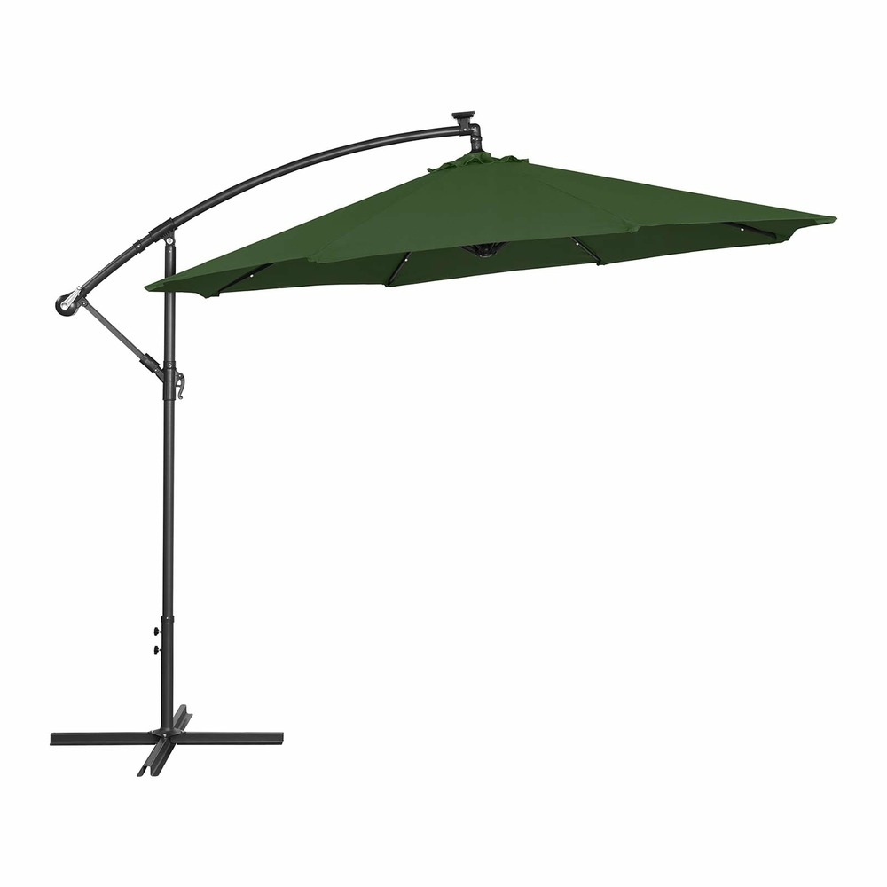 Parasol déporté avec led - vert - rond - diamètre 300 cm - inclinable