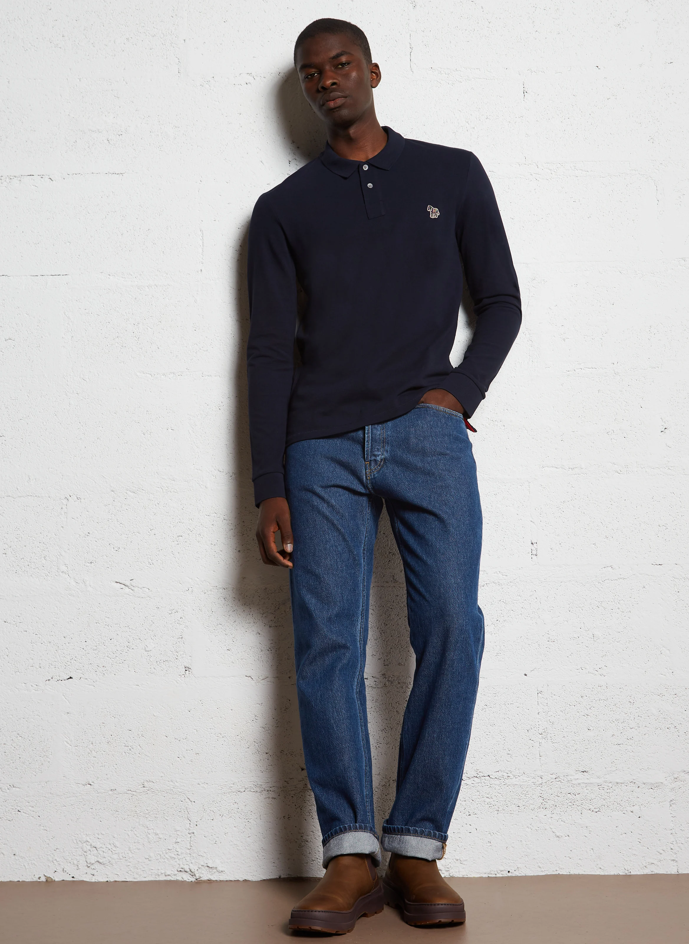 Polo manches longues en coton organique | Bleu