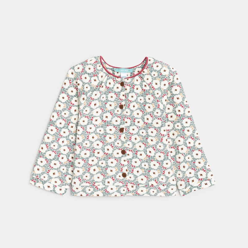 Gilet en molleton fleuri vert bébé fille