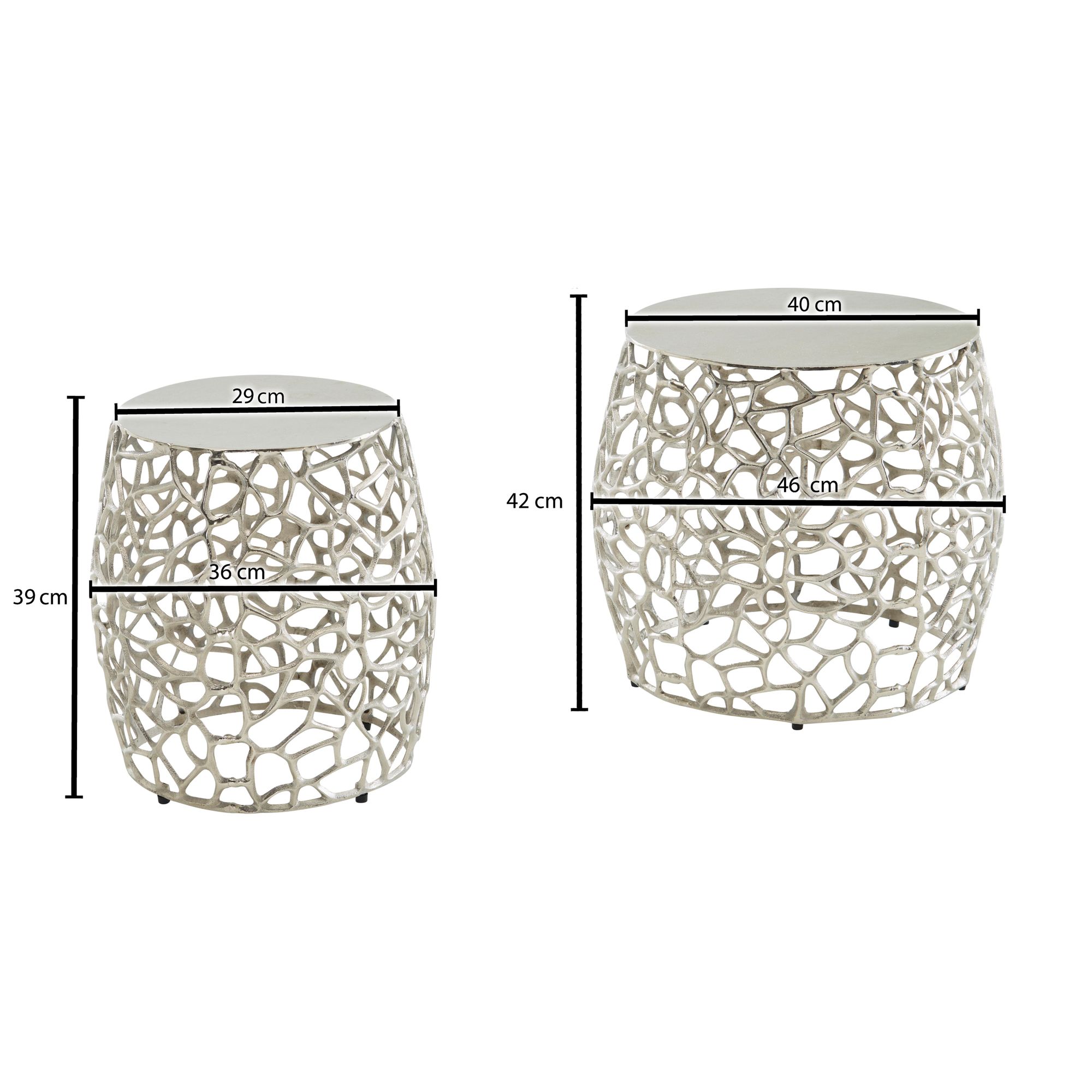 KADIMA DESIGN Silbernes Beistelltisch-Set mit ausgefallener Aststruktur, Aluminium, vielseitig einsetzbar