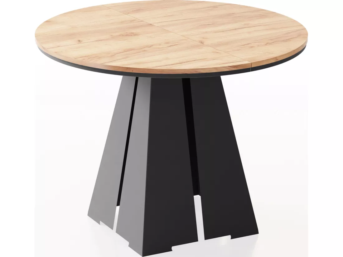 Table à Manger Ronde Extensible Avec Piètement Métallique Noir - Table Industrielle Moderne Pour Salle à Manger Ou Cuisine - 120 Cm à 200 Cm - Fabriqué En Ue - Chên
