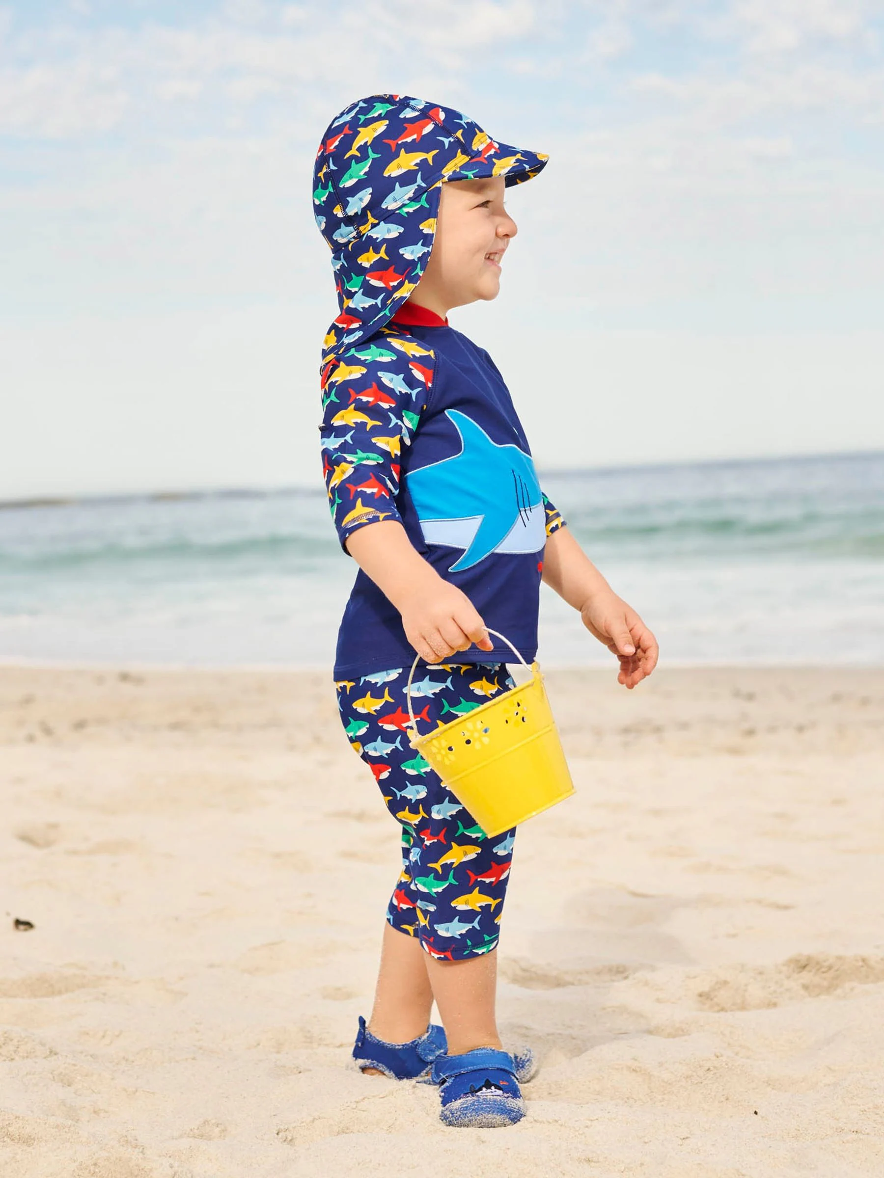 Marineblauw met haaien - JoJo Maman Bébé - 50-delig 2-delig UPF zonbeschermend pak