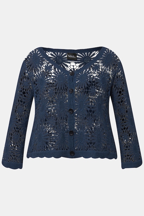Strickjacke, Musterstrick, V-Ausschnitt, 3/4-Arm