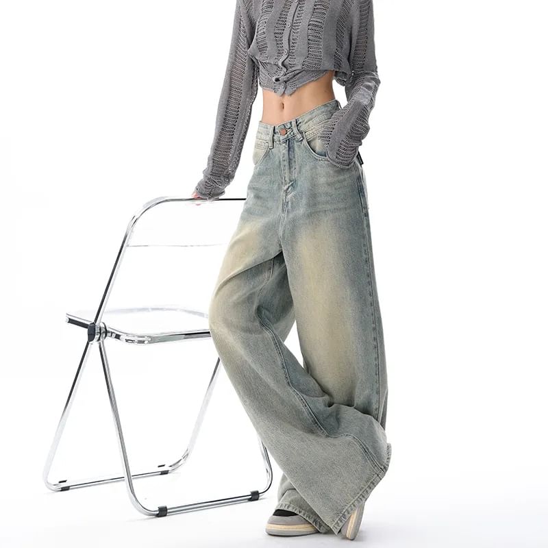 Jerolenea - Mid Rise Washed Wide Leg Jeans