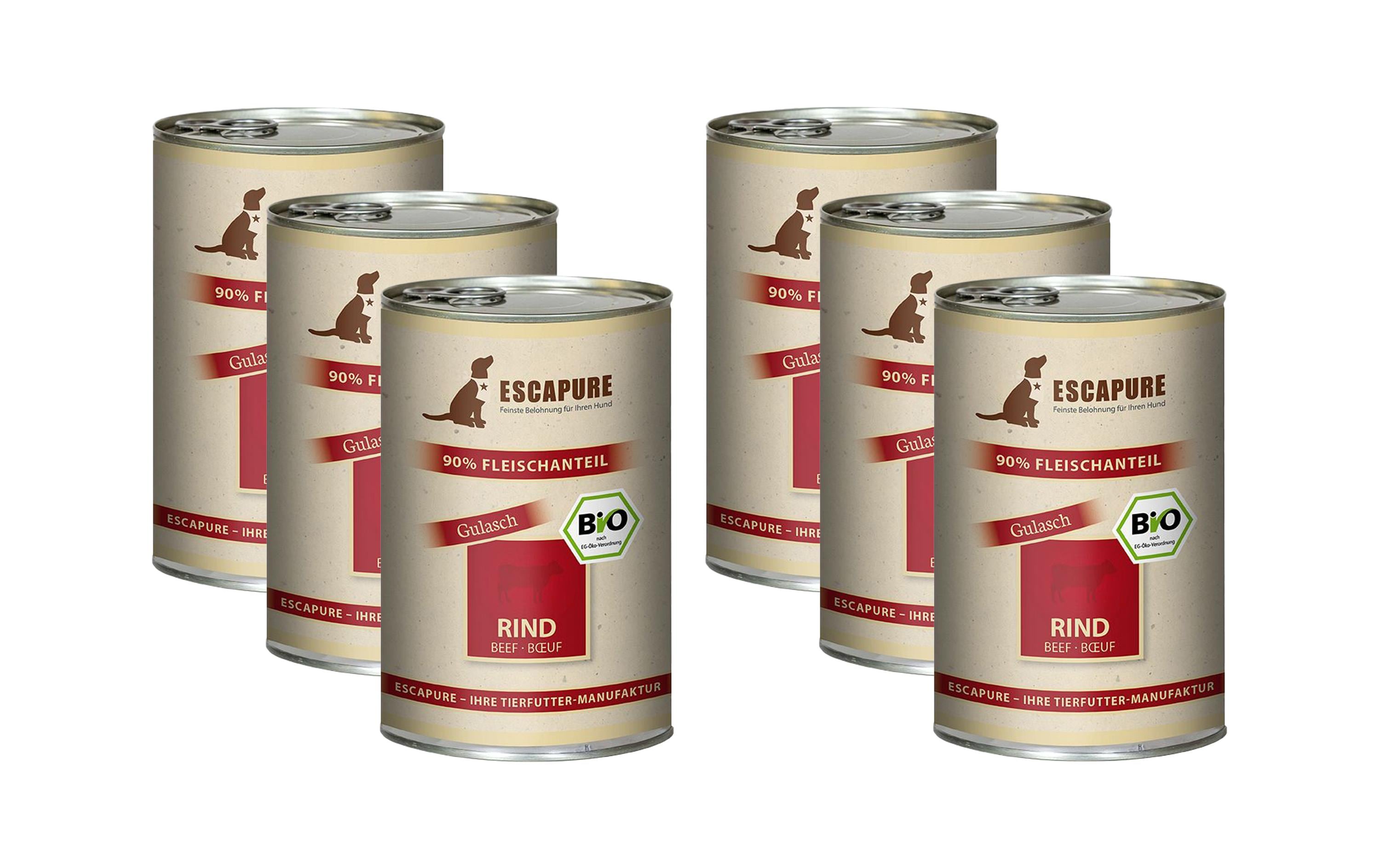 Nassfutter BIO Rinder Gulasch, 6 x 400 gAlleinfutter für Hunde jeden Alters