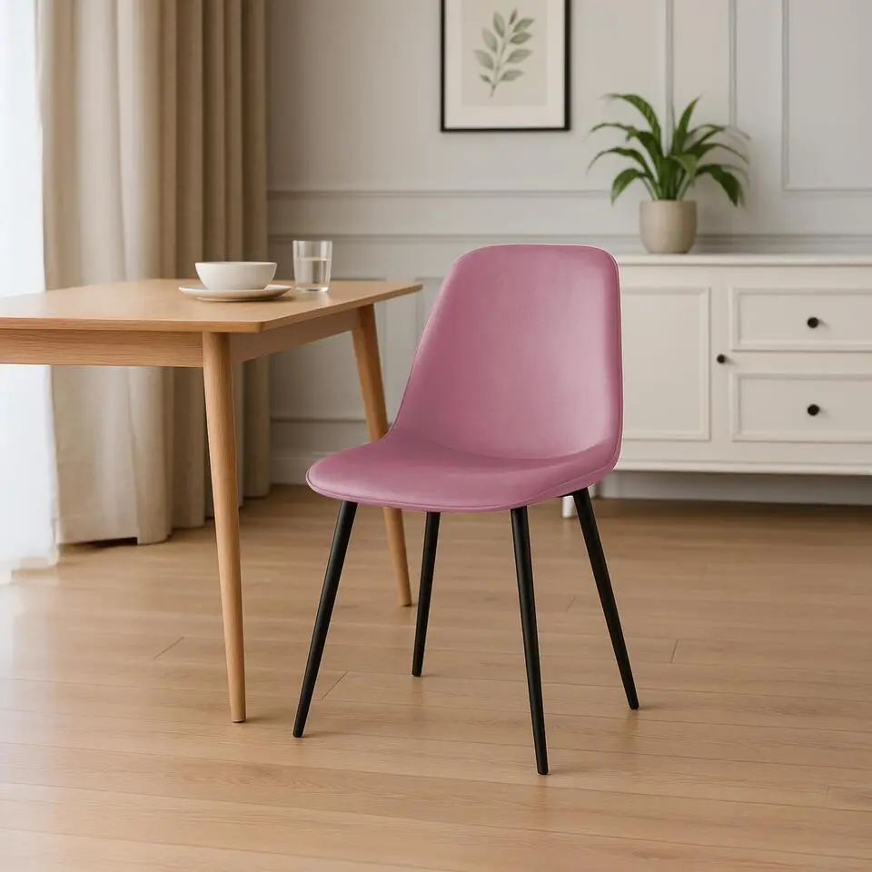 CLP Eetkamerstoel Maryam zwart Frame - Fluweel - roze