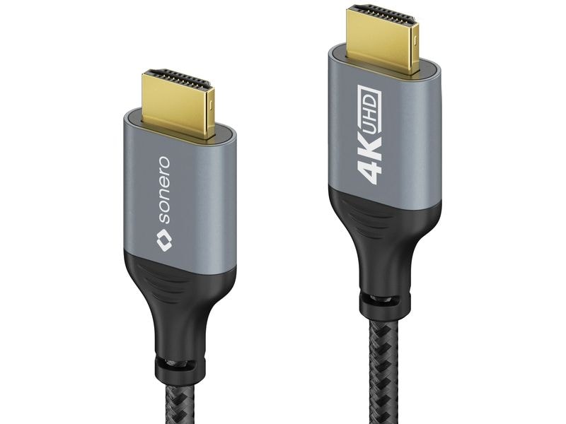 sonero Kabel HDMI - HDMI, 2 m HDMI auf HDMI Kabel - 4K60 - grau/schwarz - 2.00m