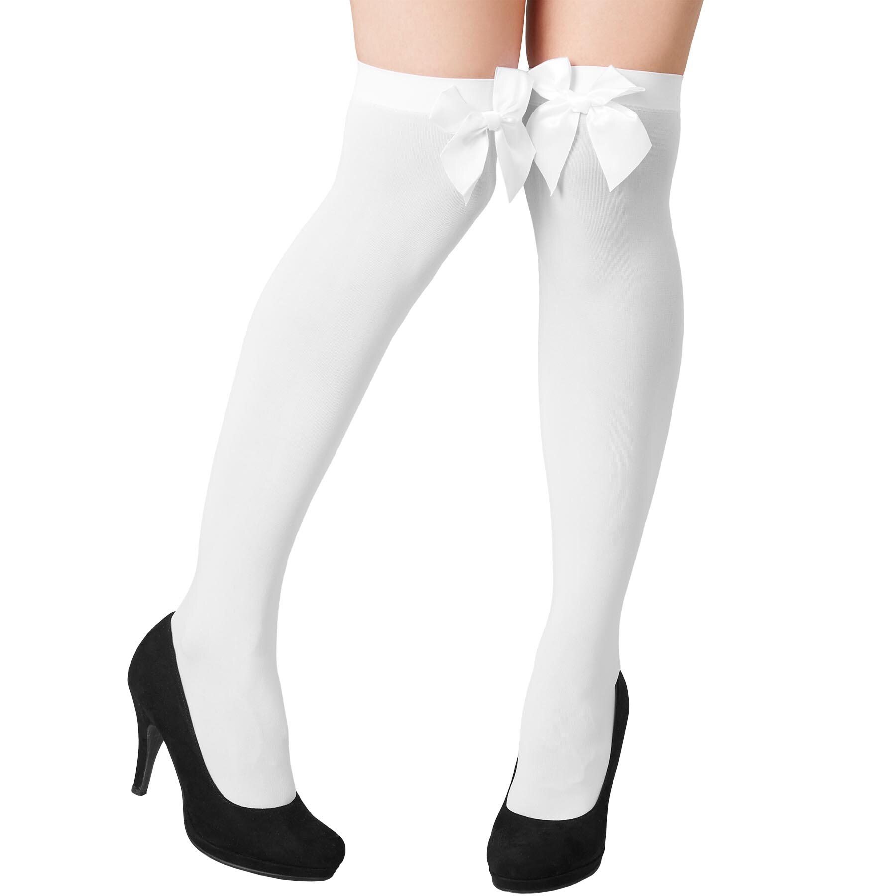 tectake® Overknee-Strümpfe mit weißer Schleife
