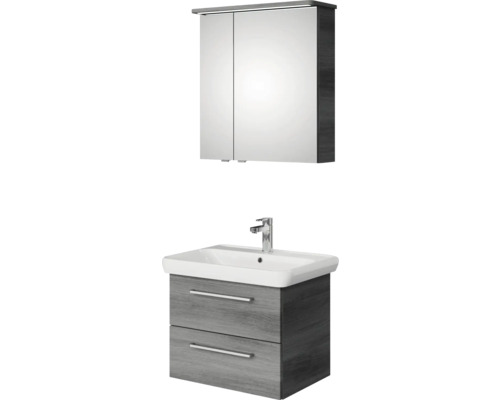 Pelipal Sunline 105 badkamermeubelset (B x H x D 69 x 200 x 48,5 cm), grafiet getextureerde fronten, met keramische wastafel, badmeubel en spiegelkast met LED-verlichting