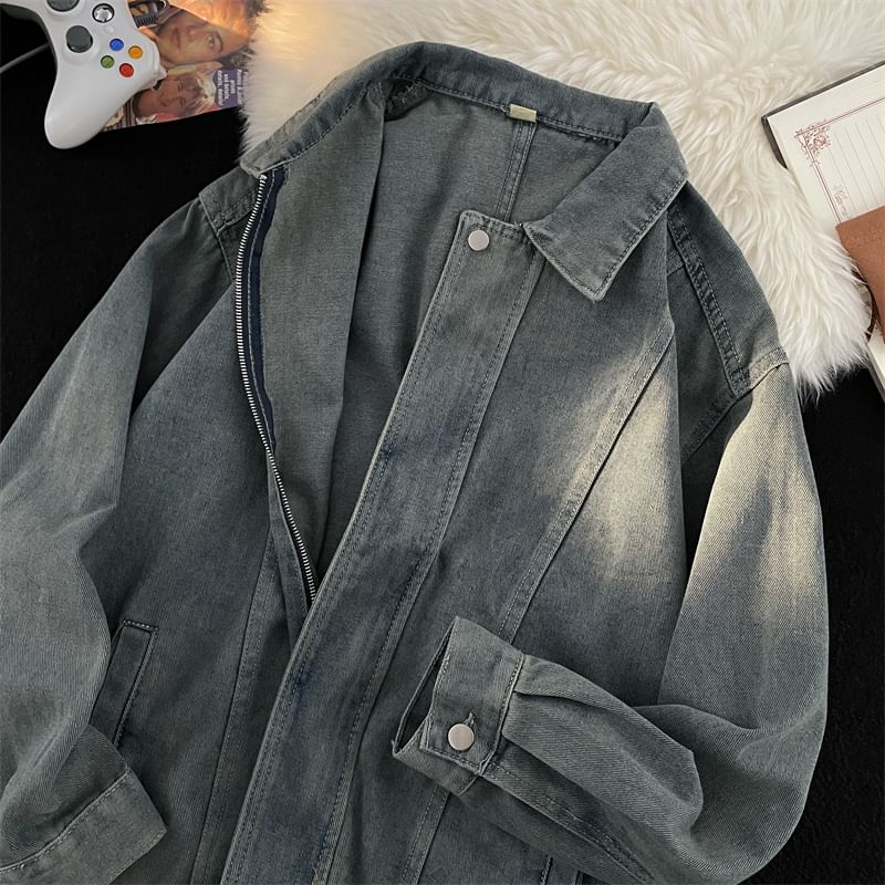 Plummie - Gewassen denim jack met kraag en knopen