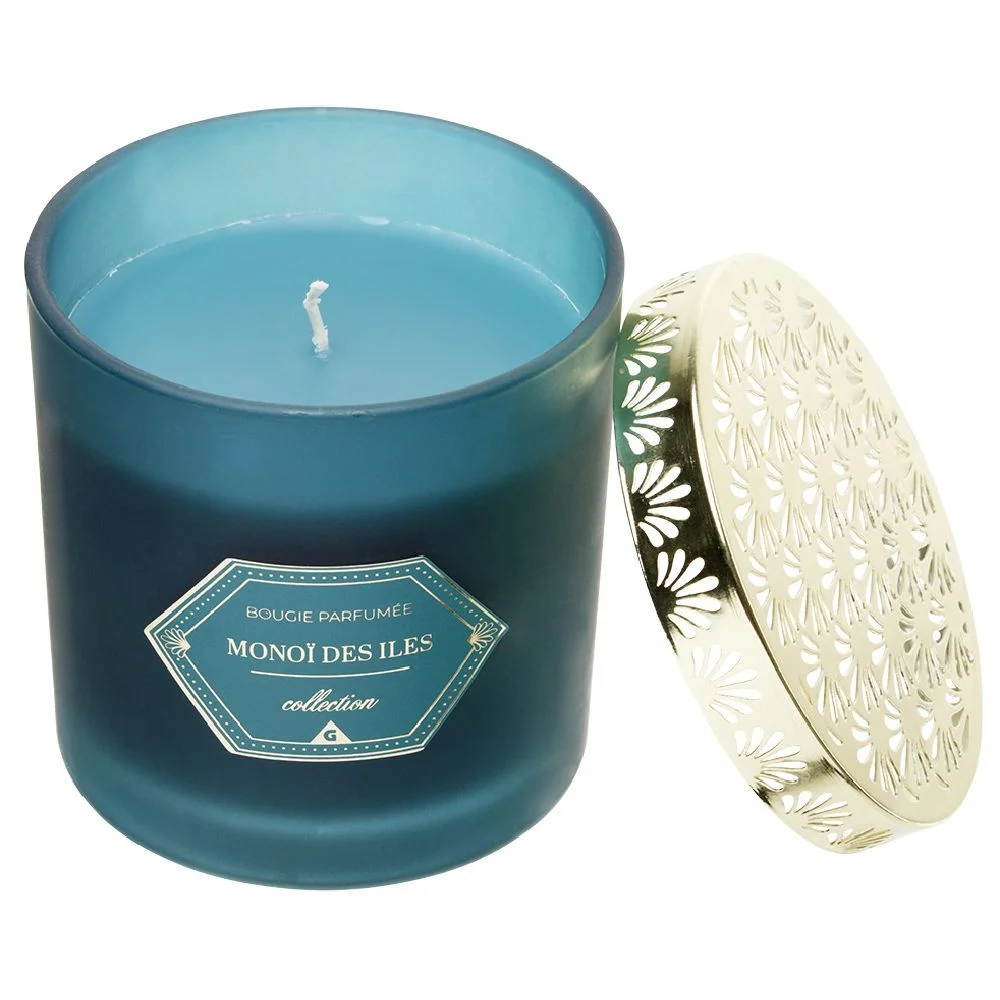Bougie chic top métal bleue Ø10 cm