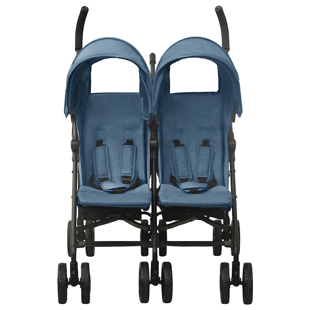 vidaXL Tweelingkinderwagen, marineblauw, staal