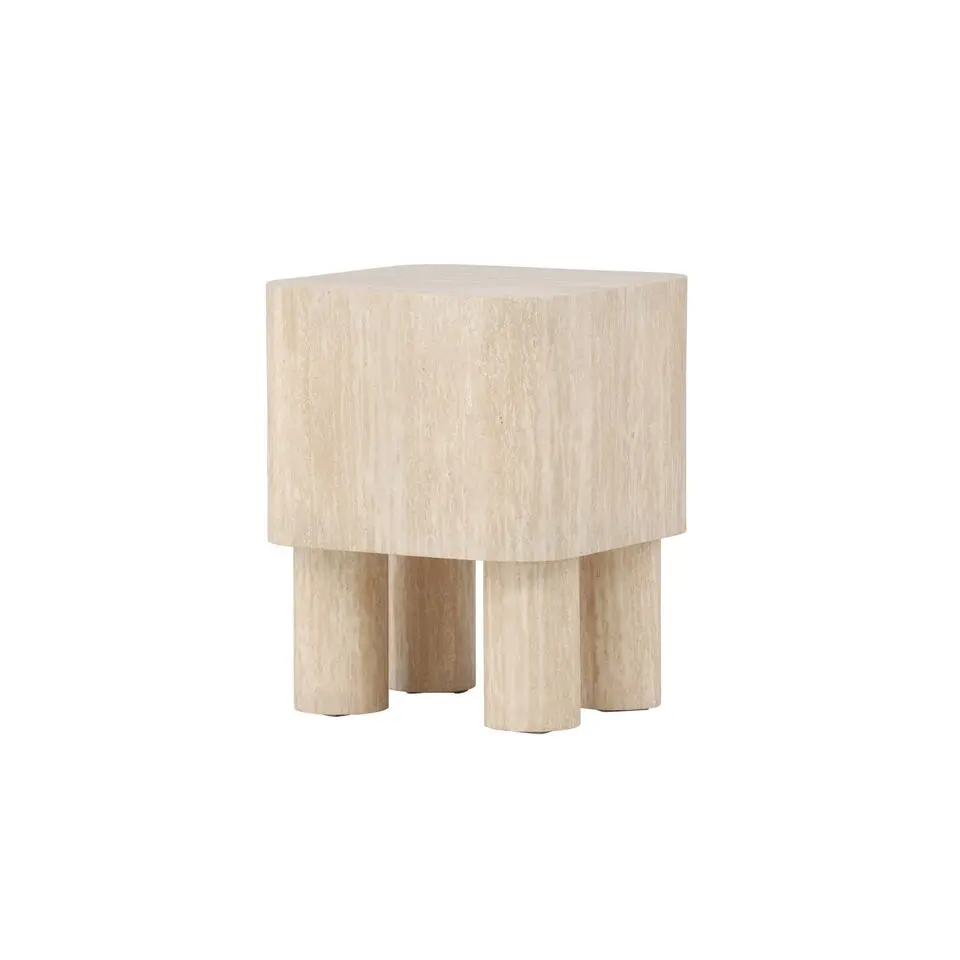 Bijzettafel Vierkant - Travertinlook MDF - 40x40x50cm - Klirou