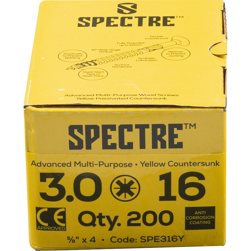 Spectre universele schroeven platkop voldraad geel 3x16mm PZ1
